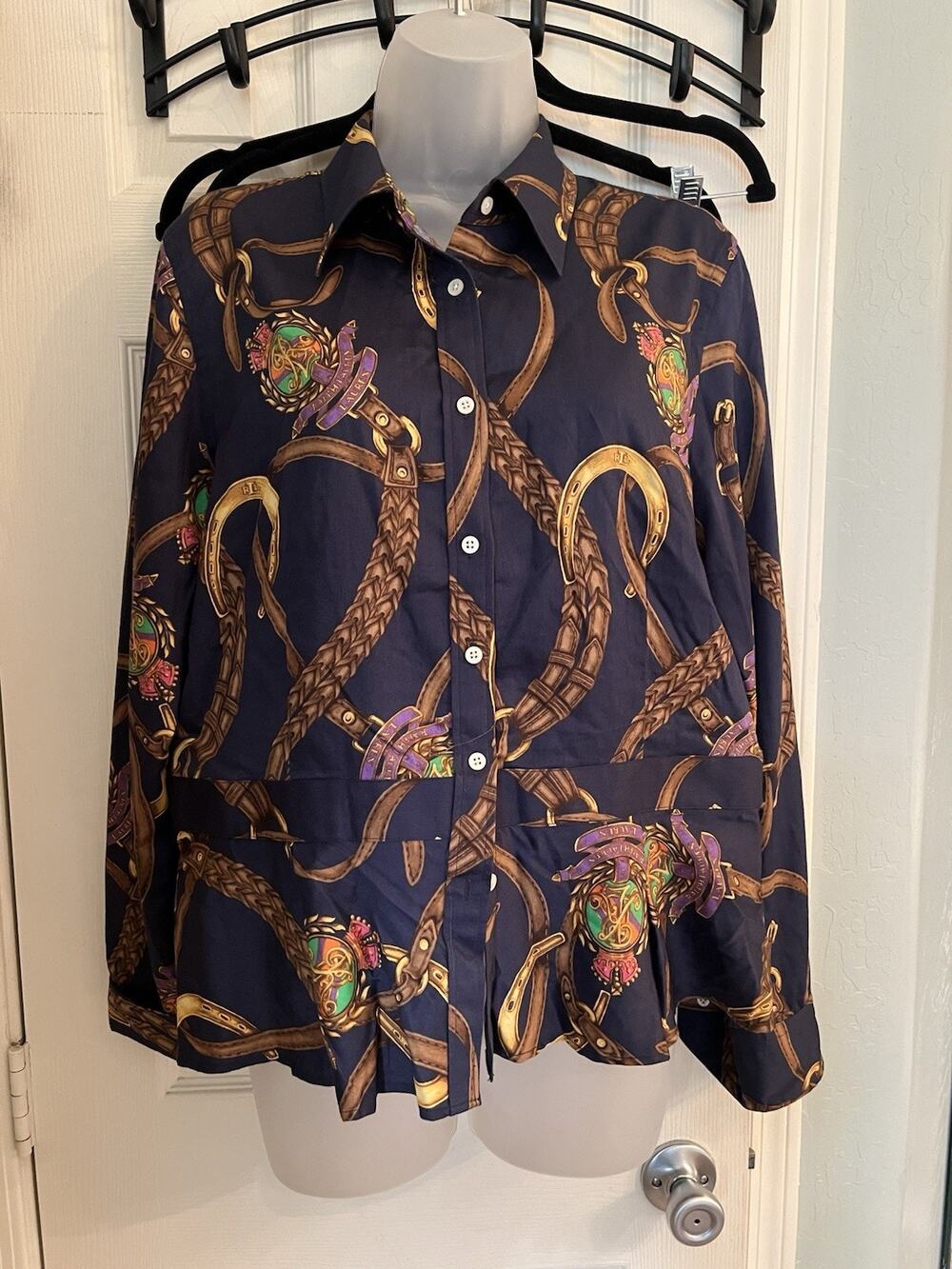 lauren ralph lauren womens Equestrian Navy Cotton Shirt 14
